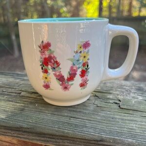 MODERN EXPRESSIONS Monogram M Green White Floral 17oz Ceramic Mug
